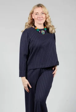 Les Filles d'Ailleurs Tops^Box Shaped Top in Navy Pinstripe