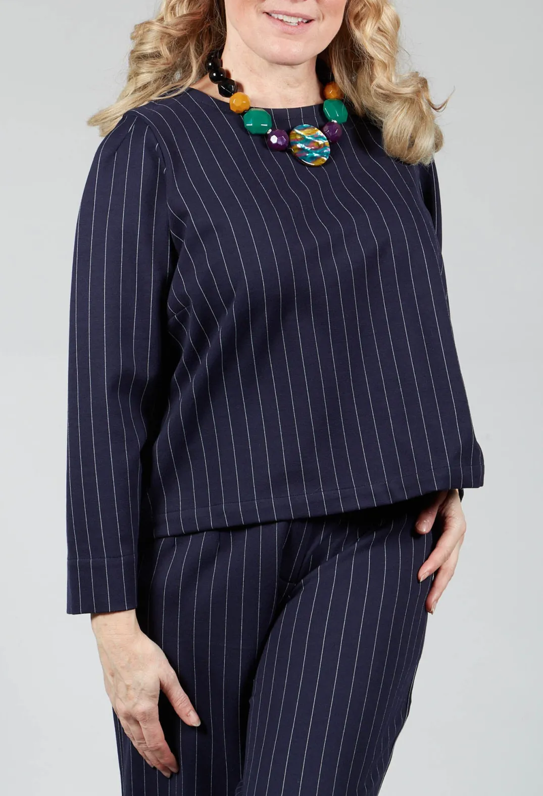 Les Filles d'Ailleurs Tops^Box Shaped Top in Navy Pinstripe