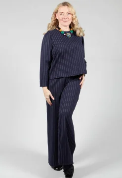 Les Filles d'Ailleurs Tops^Box Shaped Top in Navy Pinstripe