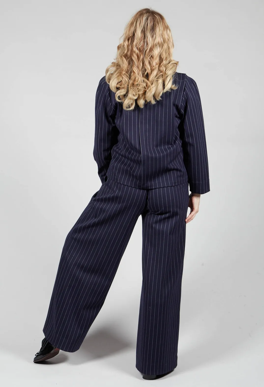 Les Filles d'Ailleurs Tops^Box Shaped Top in Navy Pinstripe