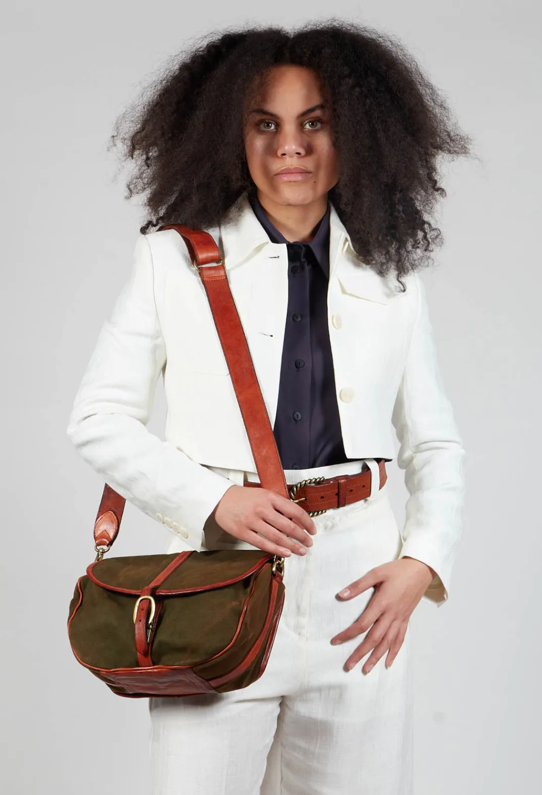 Campomaggi Bags^Buckle Bag in Military and Cognac