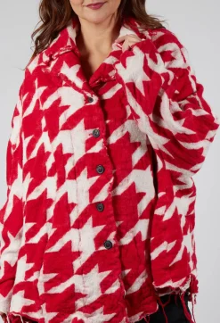 Rundholz Mainline Cardigans^Button Dogstooth Cardigan in Cardinal Bone Jacquard