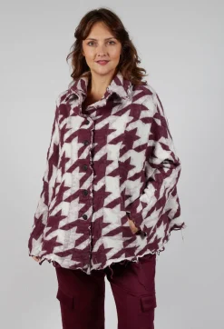 Rundholz Mainline Cardigans^Button Dogstooth Cardigan in Merlot Bone Jacquard