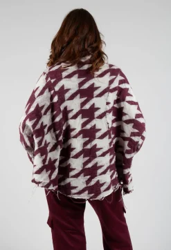 Rundholz Mainline Cardigans^Button Dogstooth Cardigan in Merlot Bone Jacquard