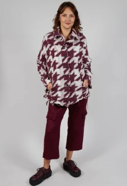 Rundholz Mainline Cardigans^Button Dogstooth Cardigan in Merlot Bone Jacquard