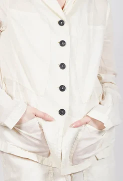 Rundholz Dip Jackets^Button Fastening Jacket with Elasticated Back Detail in Greige Paper