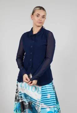 Rundholz Black Label Jackets^Button Through Jacket with Sheer Sleeves in Navy