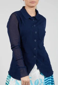 Rundholz Black Label Jackets^Button Through Jacket with Sheer Sleeves in Navy