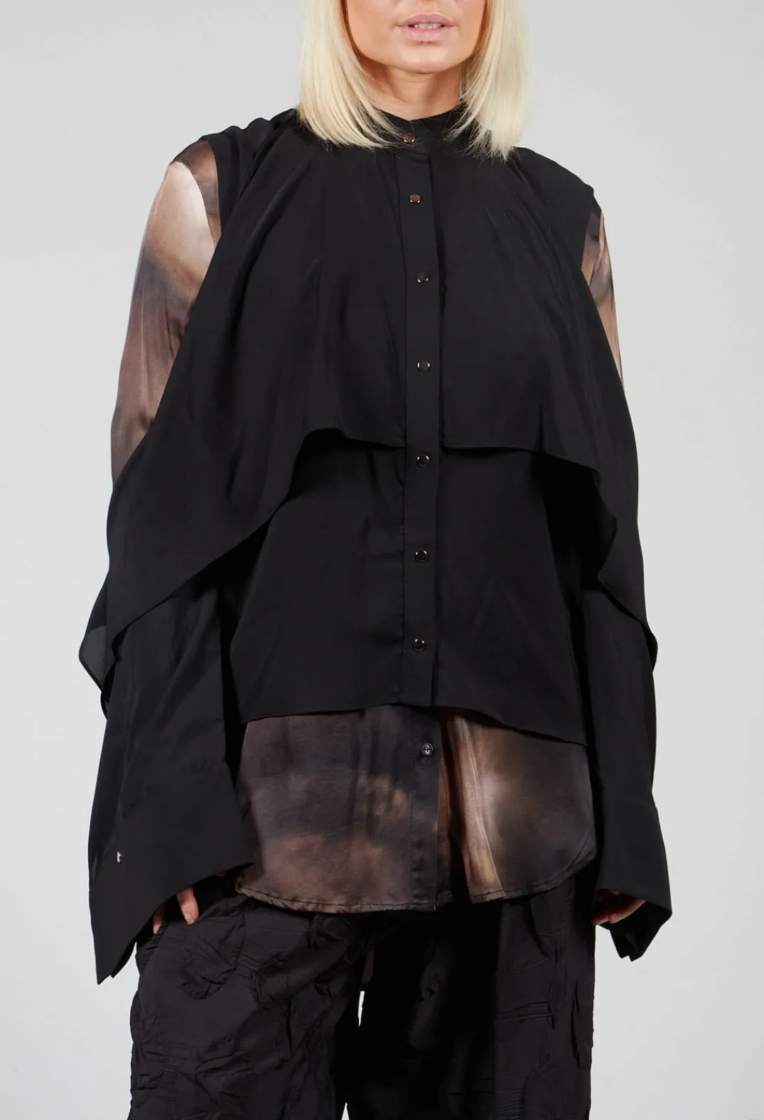 Caraclan Shirts & Blouses^Button Through Shirt with Cut Out Shoulders in Black