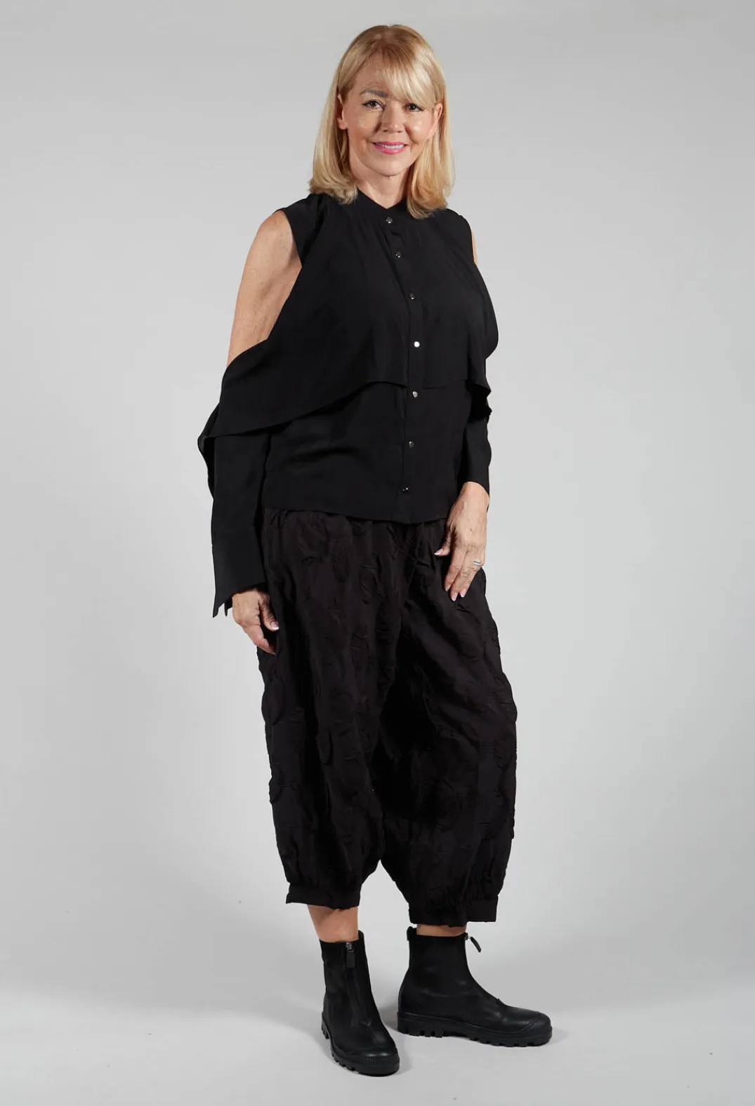 Caraclan Shirts & Blouses^Button Through Shirt with Cut Out Shoulders in Black