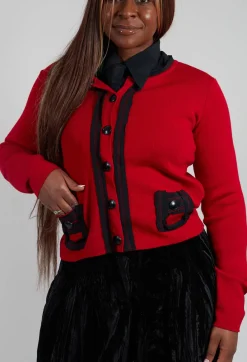 Mei Meij Cardigans^Button Up Cardigan in Red and Black