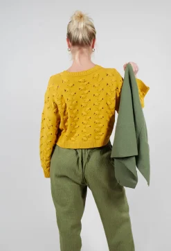 Sarah Pacini Jumpers^Cable Knit Cropped Sweater in Yellow
