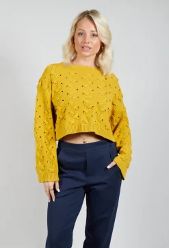 Sarah Pacini Jumpers^Cable Knit Cropped Sweater in Yellow