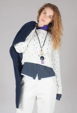 Sarah Pacini Jumpers^Cable Knit Cropped Sweater in Off White