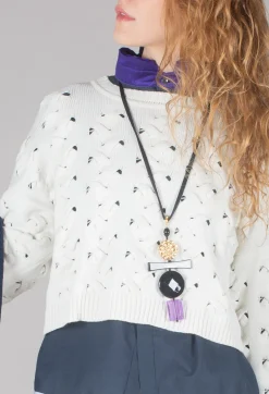 Sarah Pacini Jumpers^Cable Knit Cropped Sweater in Off White
