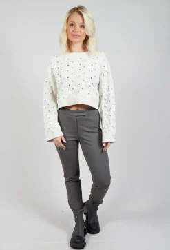 Sarah Pacini Jumpers^Cable Knit Cropped Sweater in Off White