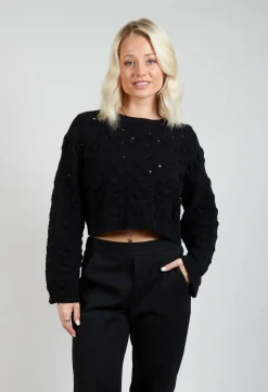 Sarah Pacini Jumpers^Cable Knit Cropped Sweater in Black