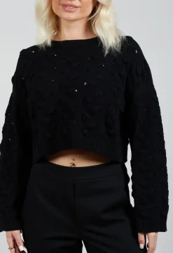 Sarah Pacini Jumpers^Cable Knit Cropped Sweater in Black
