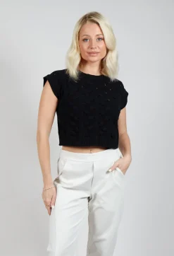 Sarah Pacini Jumpers^Cable Knit Sweater Vest in Black