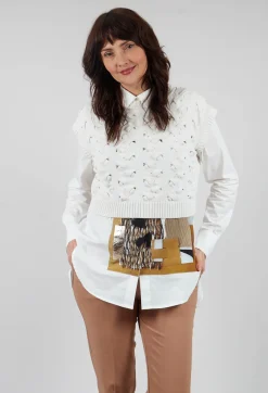 Sarah Pacini Jumpers^Cable Knit Sweater Vest in Off White