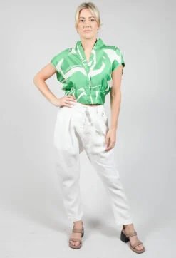 Beatrice B Shirts & Blouses^Capped Sleeve Silk Blouse in Green Macro Print