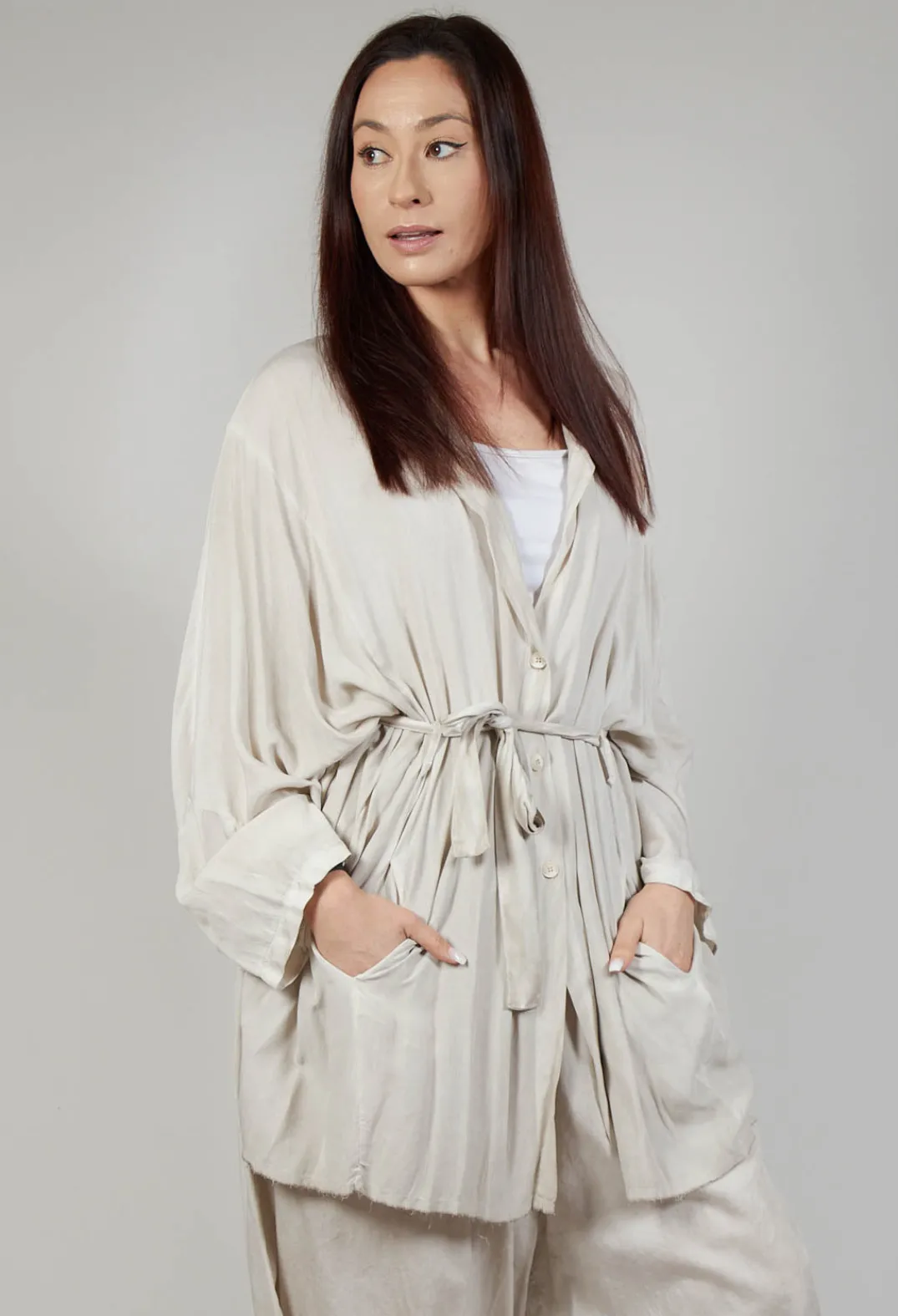 Sanctamuerte Cardigans^Cardigan in Viscosa Tinto Freddo Ivory