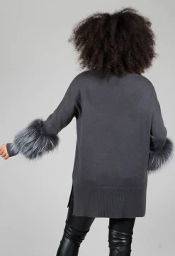 Dom Goor Knitwear|Jumpers^Cashmere Jumper with Fur Trim Sleeves in Volcanic Rock Grey
