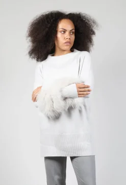 Dom Goor Knitwear|Jumpers^Cashmere Jumper with Fur Trim Sleeves in Fog