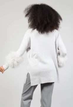 Dom Goor Knitwear|Jumpers^Cashmere Jumper with Fur Trim Sleeves in Fog