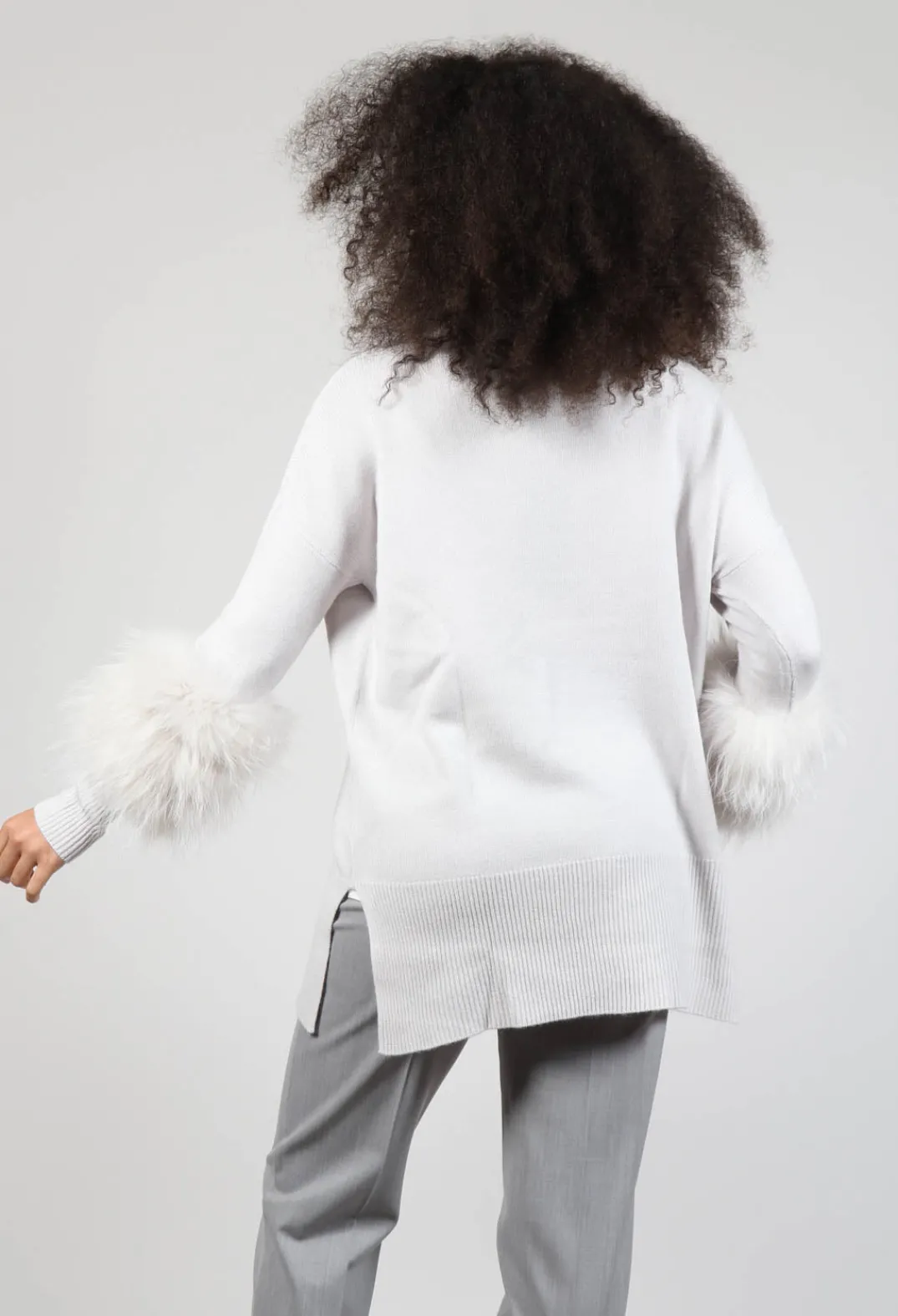 Dom Goor Knitwear|Jumpers^Cashmere Jumper with Fur Trim Sleeves in Fog
