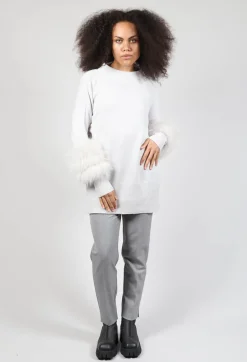 Dom Goor Knitwear|Jumpers^Cashmere Jumper with Fur Trim Sleeves in Fog