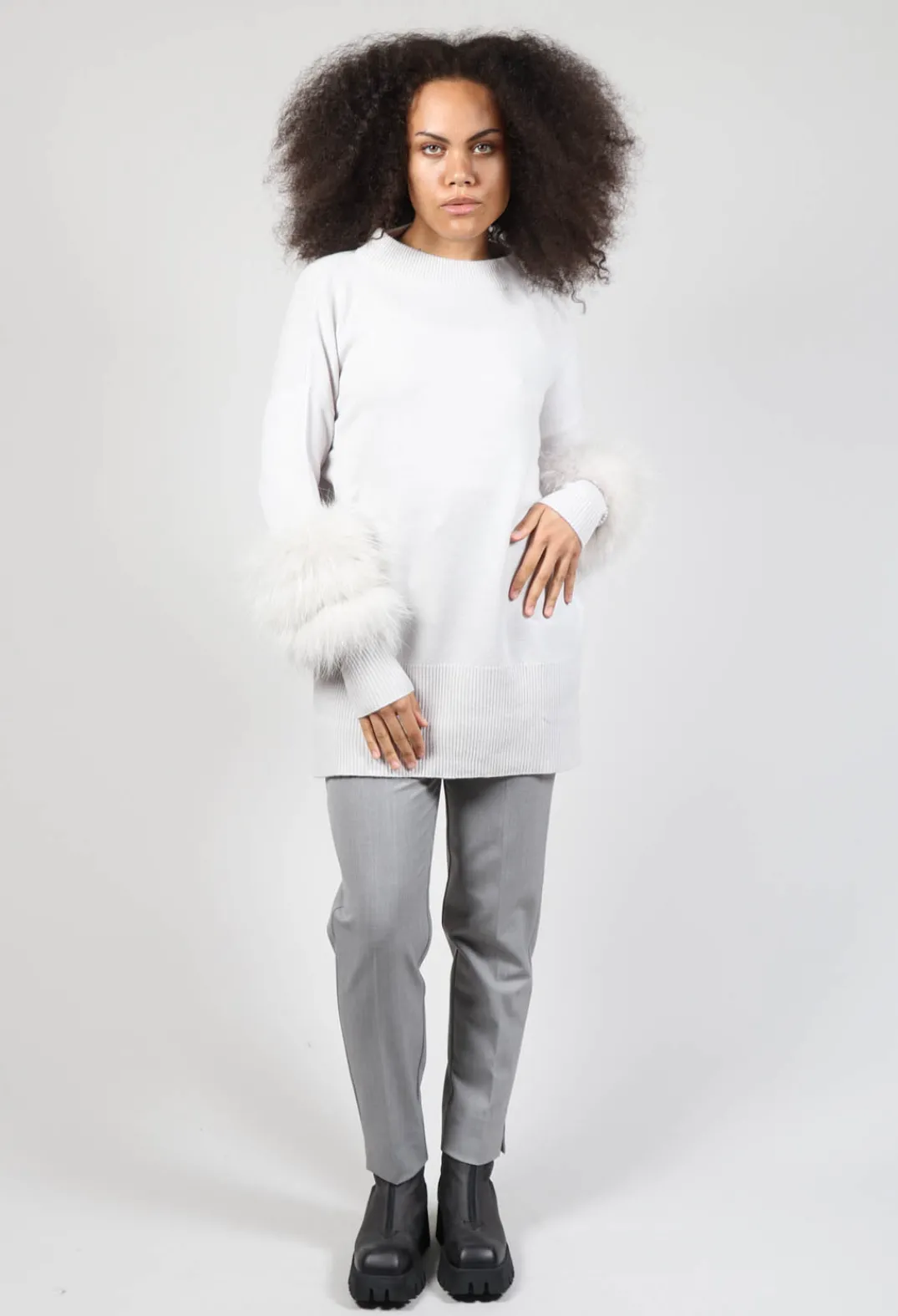 Dom Goor Knitwear|Jumpers^Cashmere Jumper with Fur Trim Sleeves in Fog