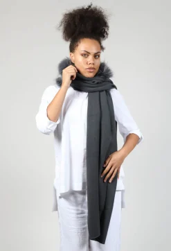 Dom Goor Scarves^Cashmere Scarf with Fur Trim in Volcanic Rock Grey