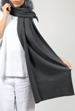 Dom Goor Scarves^Cashmere Scarf with Fur Trim in Volcanic Rock Grey