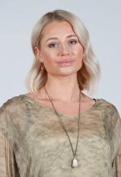ICANDI Rocks Necklaces^Chain Necklace with Baroque Pearl in Olive Green