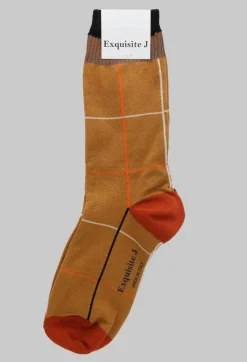 Exquisite J Socks^Check Design Socks in Bronze