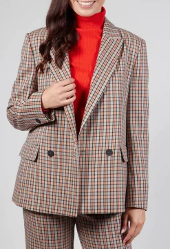Beatrice B Jackets^Check Longline Jacket in Tortora Orange