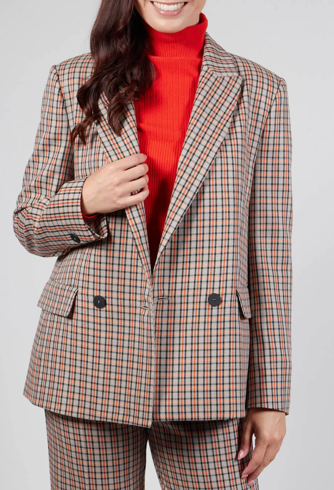 Beatrice B Jackets^Check Longline Jacket in Tortora Orange