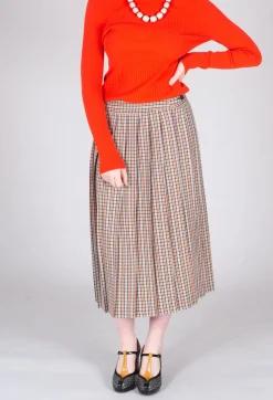 Beatrice B Skirts^Check Pleated Skirt in Tortora Orange