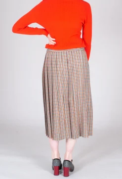 Beatrice B Skirts^Check Pleated Skirt in Tortora Orange