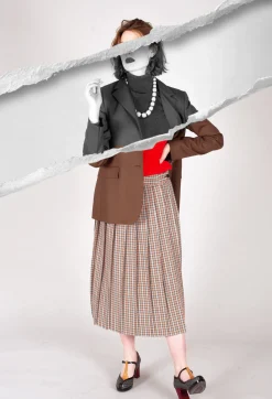 Beatrice B Skirts^Check Pleated Skirt in Tortora Orange