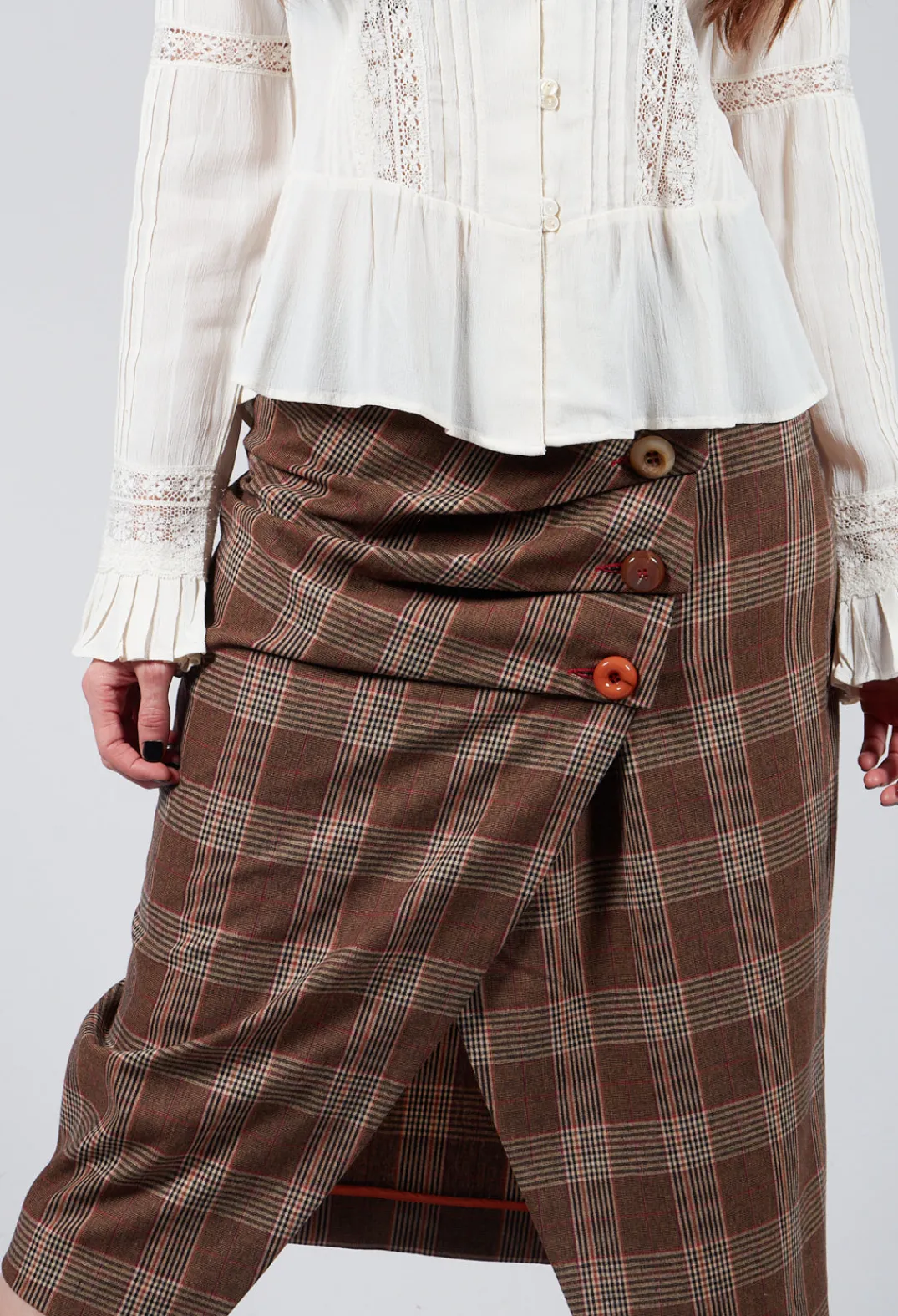 Maliparmi Skirts^Checked Midi Skirt in Galles Marrone