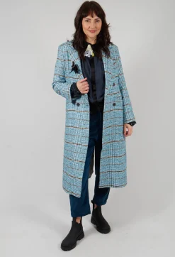 Umit Unal Coats^Checked Wool Coat in Light Blue