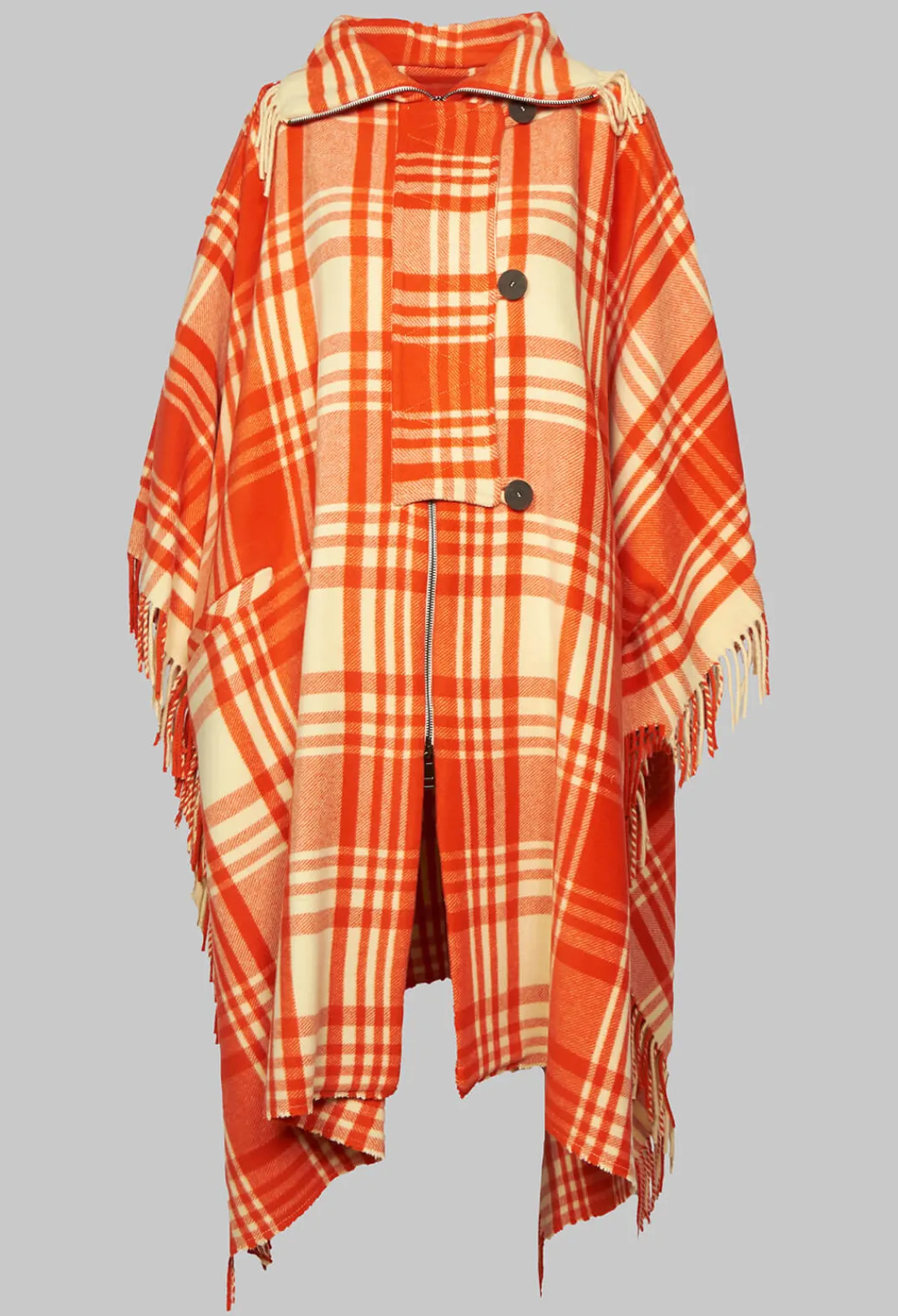 Beatrice B Coats^Checkered Wool Cape in Red