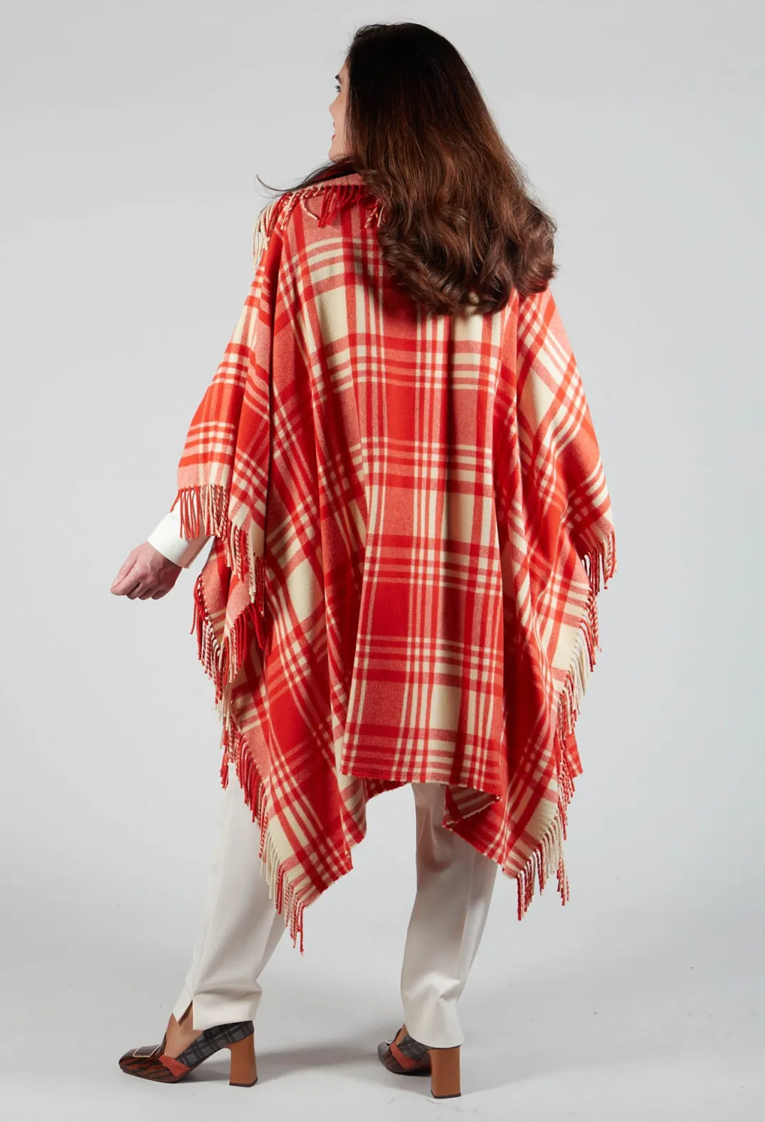 Beatrice B Coats^Checkered Wool Cape in Red