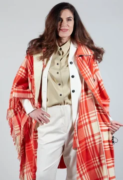 Beatrice B Coats^Checkered Wool Cape in Red