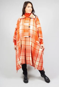 Beatrice B Coats^Checkered Wool Cape in Red