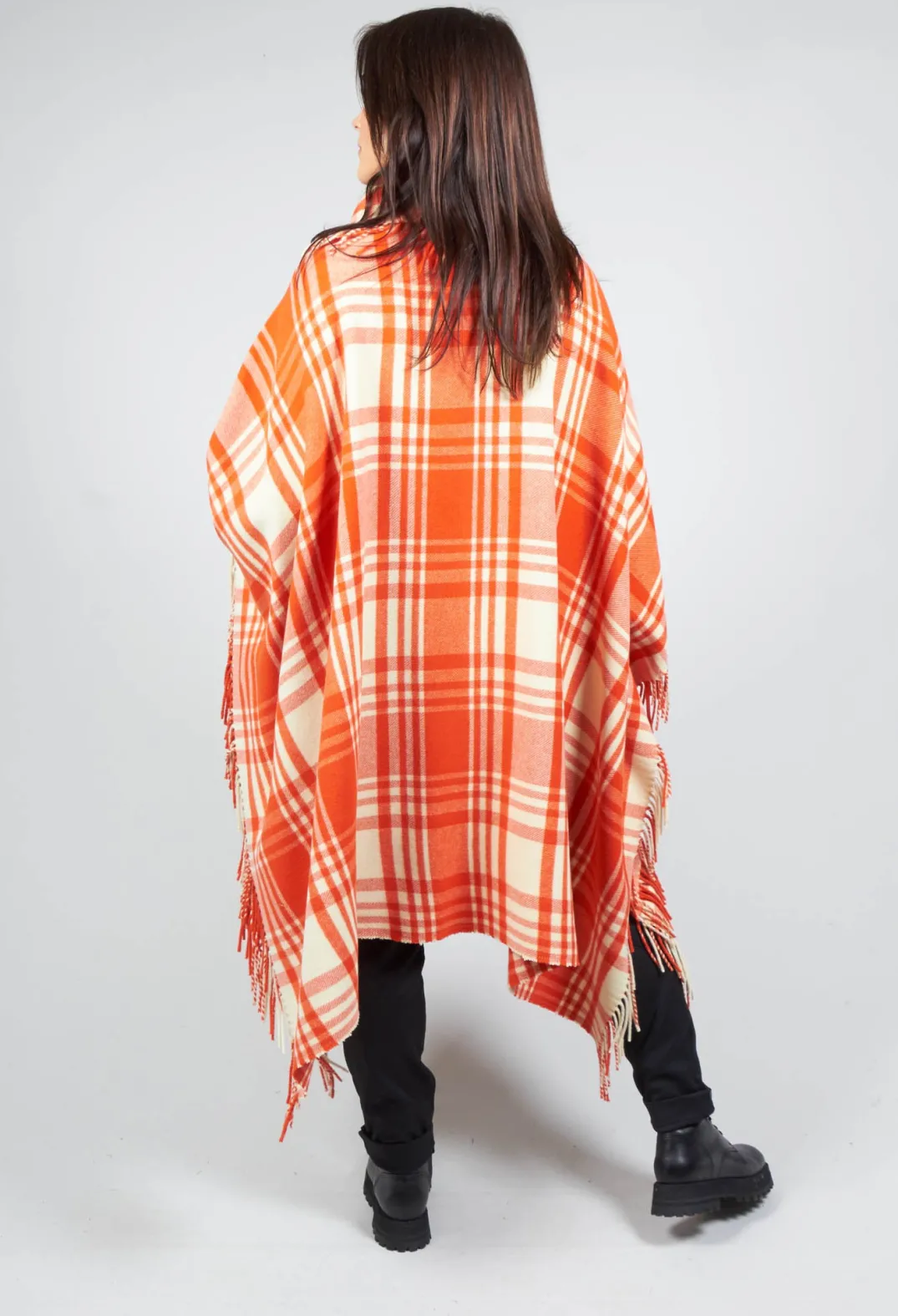 Beatrice B Coats^Checkered Wool Cape in Red