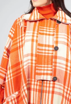 Beatrice B Coats^Checkered Wool Cape in Red