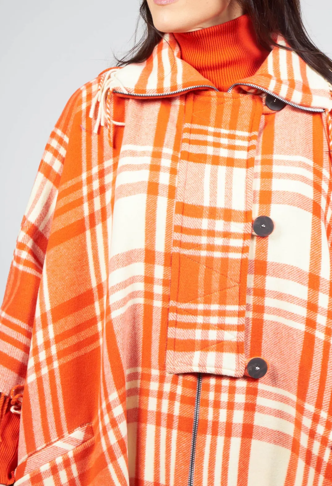 Beatrice B Coats^Checkered Wool Cape in Red